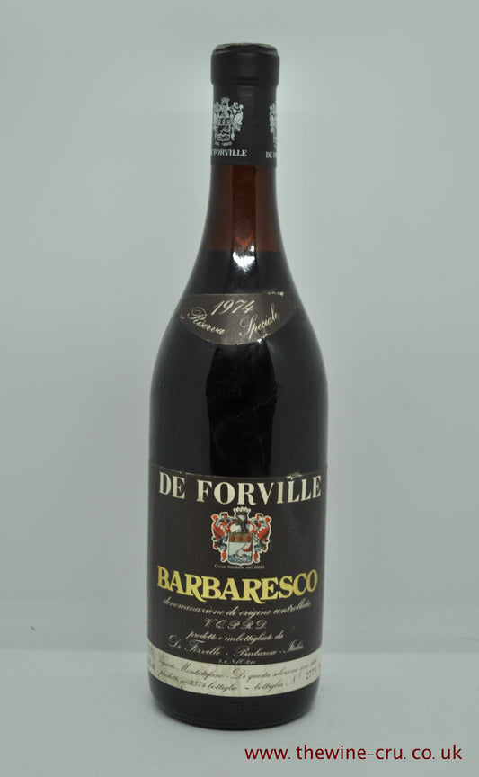 1974 vintage red wine. De Forville Barbaresco 1974. Italy. The bottle is in good condition with the wine level being top shoulder. Immediate delivery. free local delivery. Gift wrapping available.