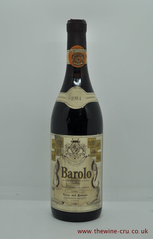 1984 vintage red wine. Terre del Barolo, Barolo. Italy. The bottles are in general good condition with the level being 2cm below base of the cork. Immediate delivery. free local delivery. Gift wrapping available.