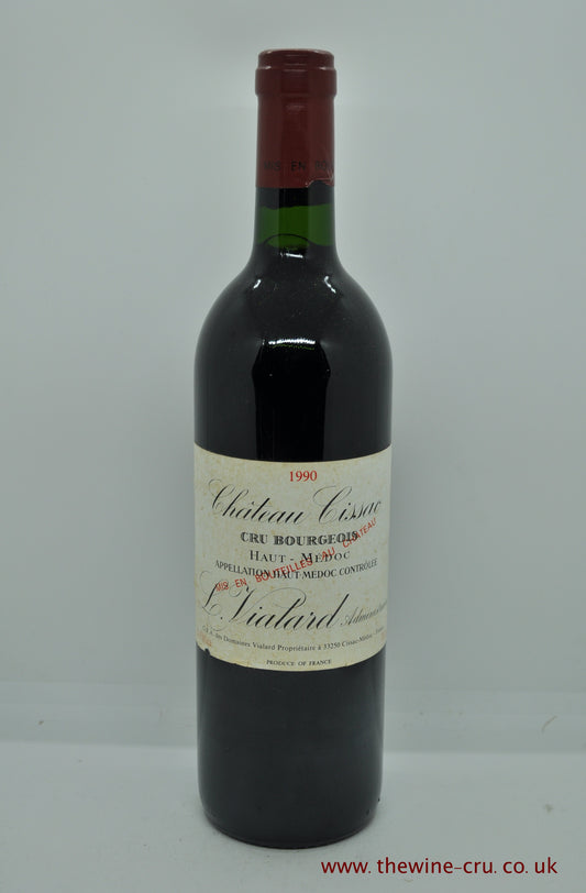 1990 vintage red wine. Chateau Cissac 1990. france, Bordeaux. The bottle is in good condition, with the wine level being base of neck. Immediate delivery. Free local delivery. Gift wrapping available.