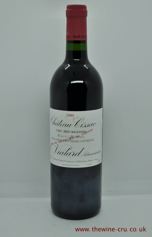 2000 vintage red wine. Chateau Cissac, France, Bordeaux. The bootle is in good condition with the wine level is into the neck. Immediate delivery. free local delivery. Gift wrapping available.