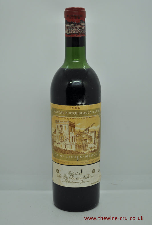 A bottle of 1964 vintage red wine. Chateau Ducru Beaucaillou. Bordeaux France. The bootle is in good condition with the wine level being top shoulder. Immediate delivery. Free local delivery. Gift wrapping available.