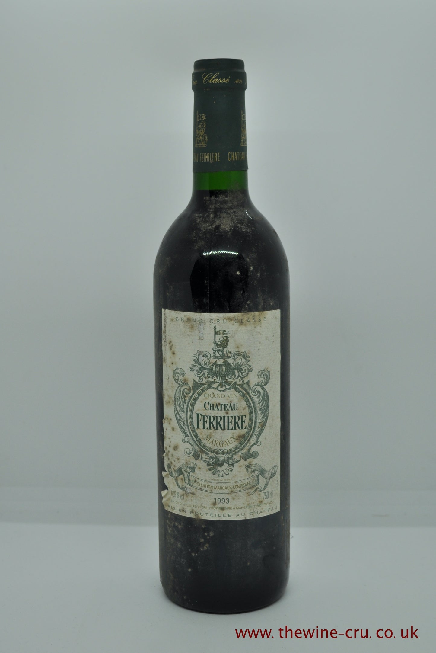 A bottle of 1993 vintage red wine. Chateau Ferriere 1993. France, Bordeaux. Immediate delivery. Free local delivery. Gift wrapping available.