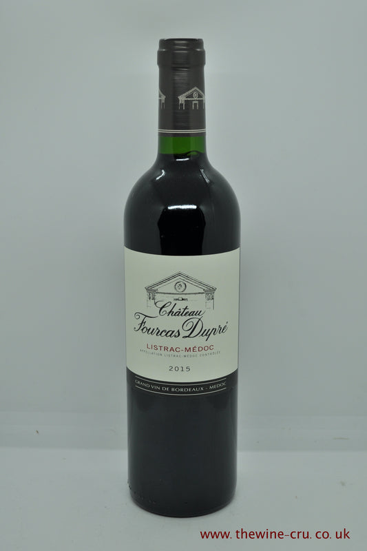 A bottle of 2015 vintage red wine. Chateau Fourcas Dupre 2015. France, Bordeaux. The bottle is in good condition with the wine level being base of neck. Immediate delivery. Free local delivery. Gift wrapping available.