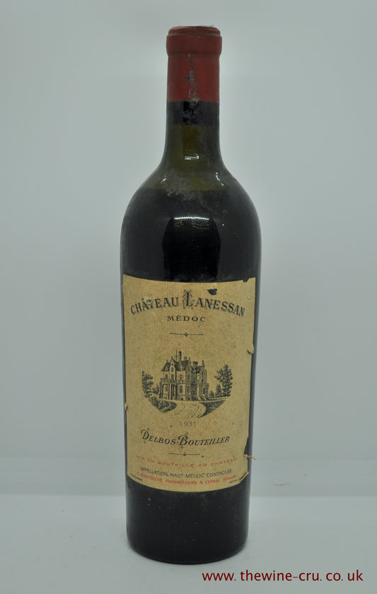 1931 vintage red wine. Chateau Lanessan France, Bordeaux. The capsule has a little corrosion. Full label and the wine level is high shoulder. Immediate delivery. Free local delivery. Gift wrapping available.