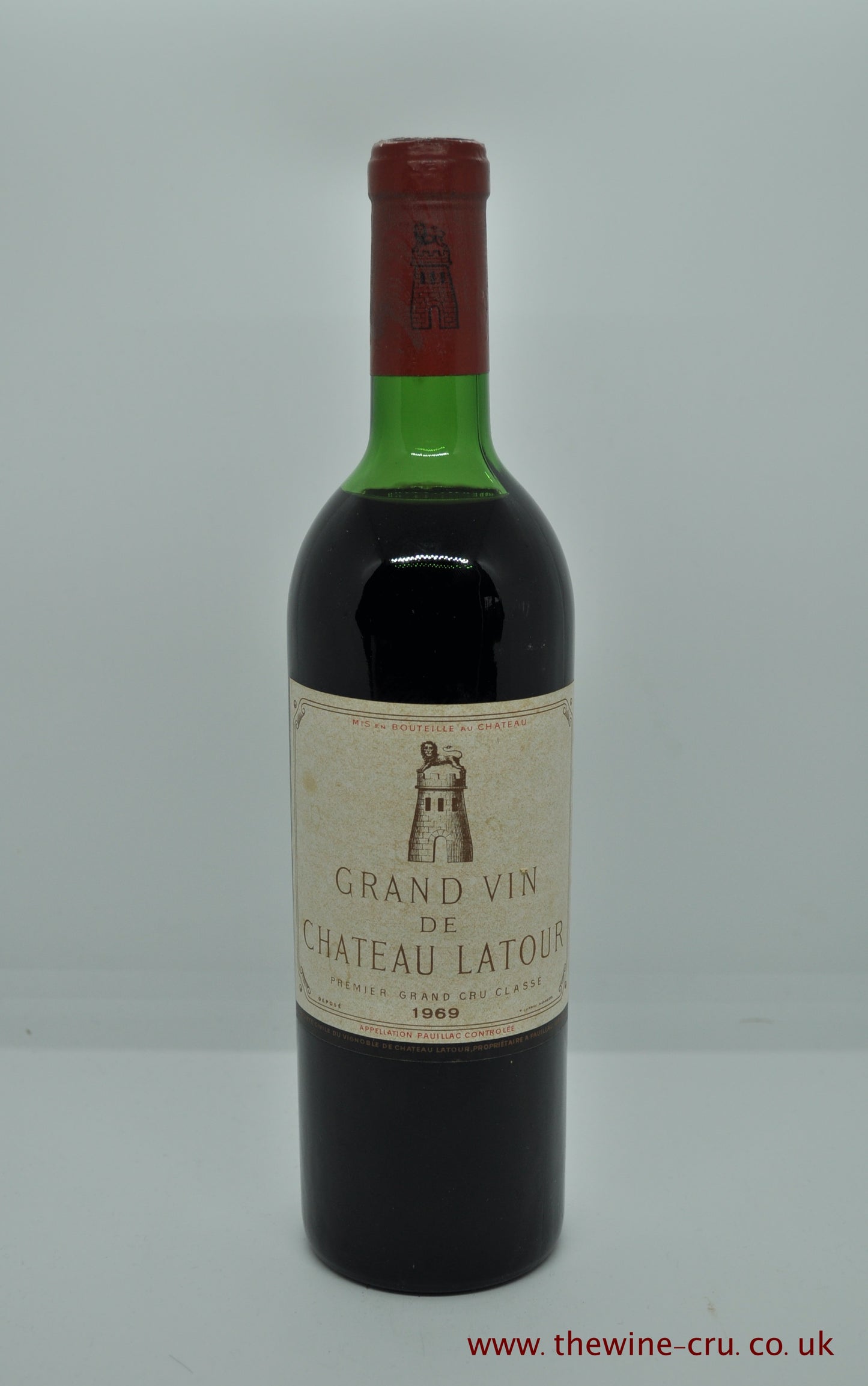 1969 vintage red wine. Chateau Latour 1969. France, Bordeaux. The bottle is in good condition with the level being top shoulder. Immediate delivery. Free local delivery. Gift wrapping available.