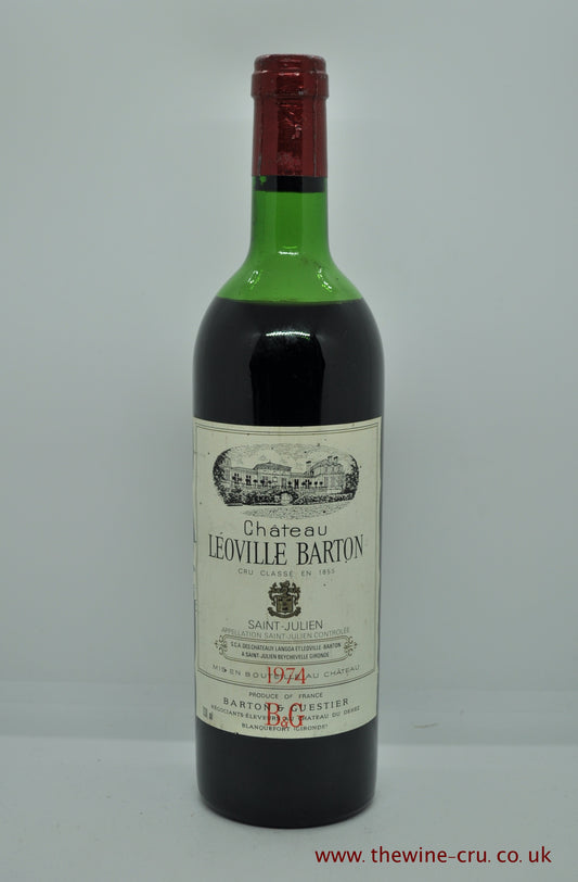 1974 vintage red wine. Chateau Leoville Barton. France, Bordeaux. The bottle is generally in good condition. The wine level is mid/high shoulder. Immediate delivery. Free local delivery. Gift wrapping available.