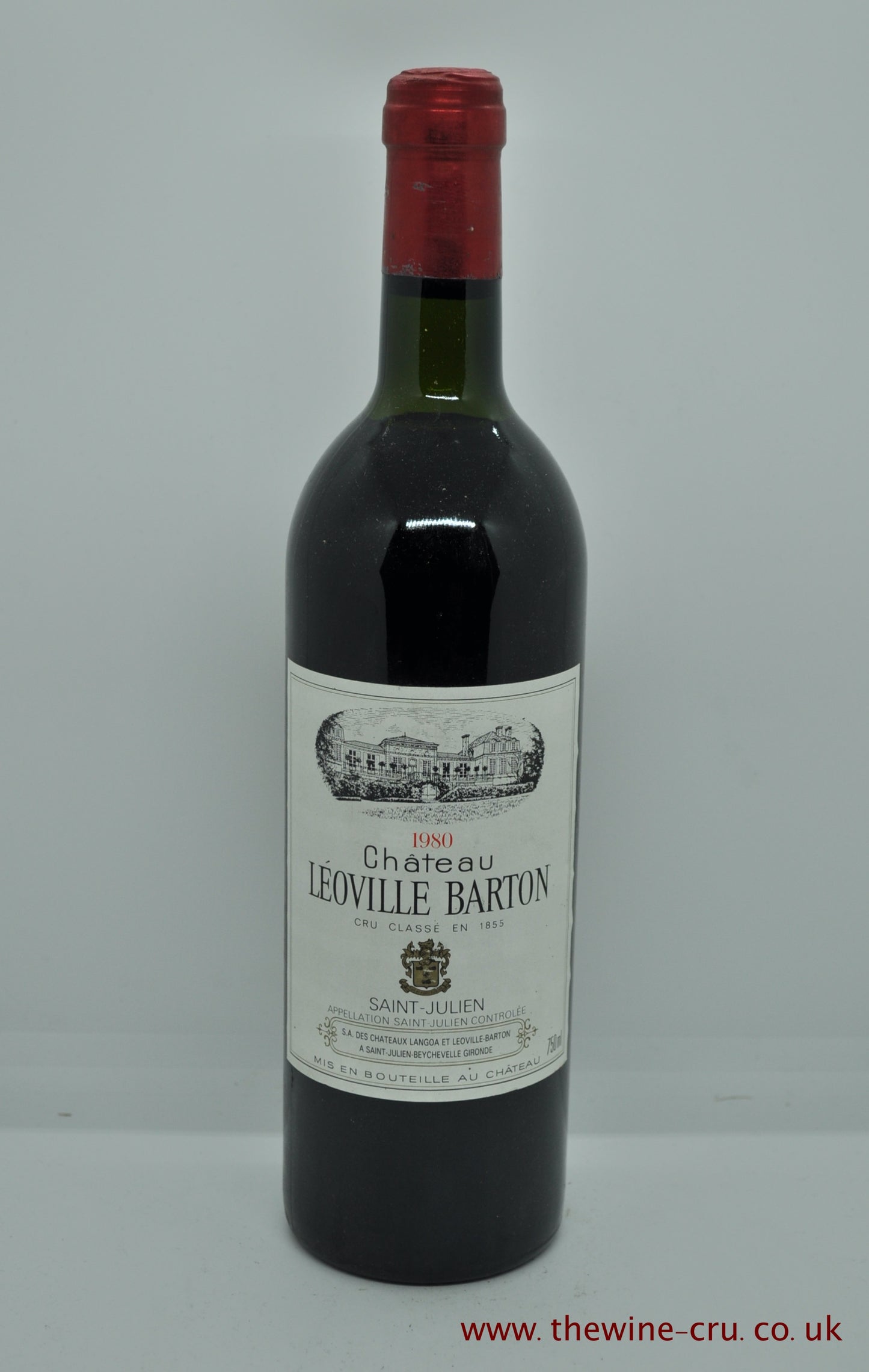 1980 vintage red wine. Chateau Leoville Barton, Bordeaux, France. The bottle is in good condition with the wine level being top shoulder. Immediate delivery. Free local delivery. Gift wrapping available.