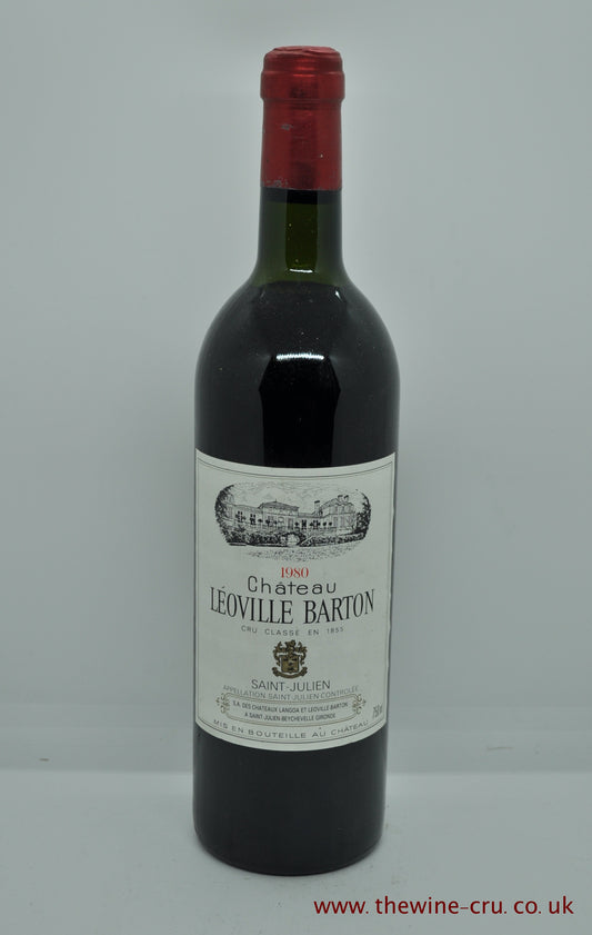1980 vintage red wine. Chateau Leoville Barton, Bordeaux, France. The bottle is in good condition with the wine level being top shoulder. Immediate delivery. Free local delivery. Gift wrapping available.