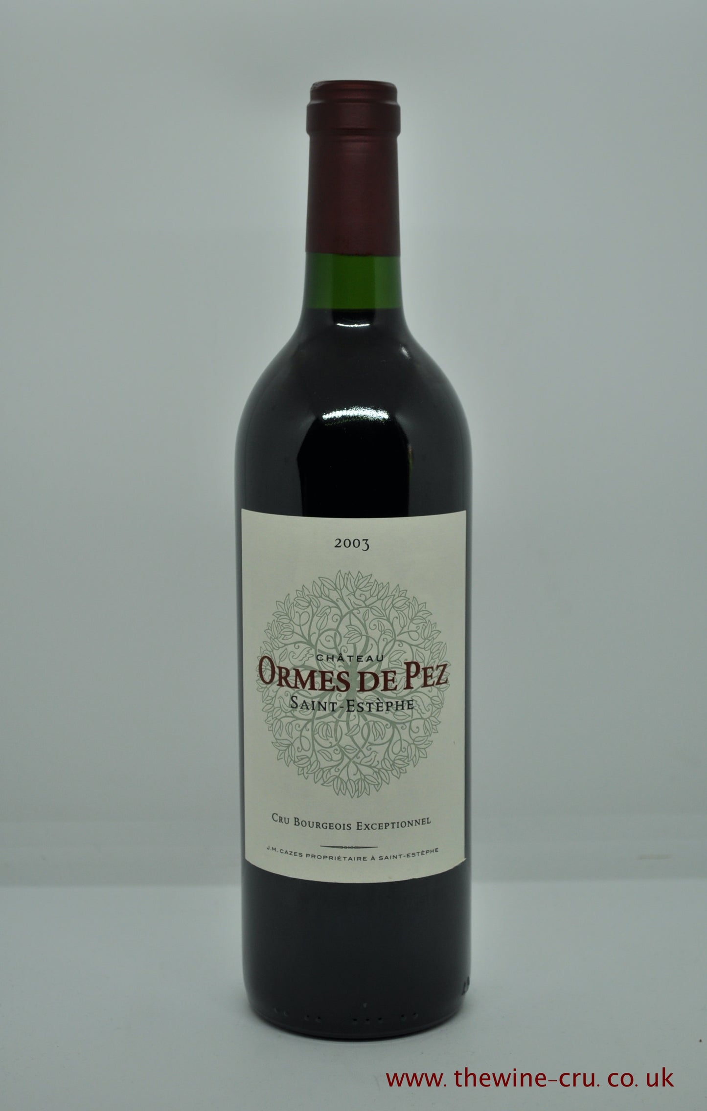 A 2003 vintage red wine from Chateau Ormes De Pez, Saint Estephe, Bordeaux, France. The bottles are in excellent condition. Immediate delivery. Free local delivery. Gift wrapping available.