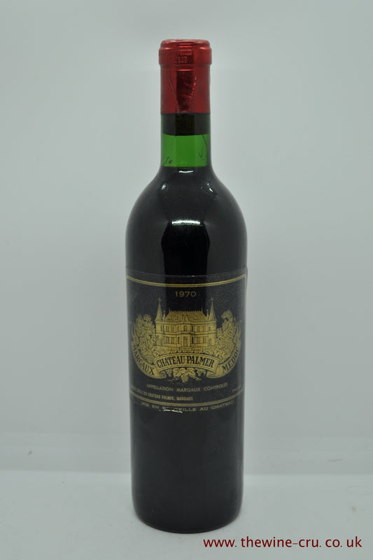 1970 vintage red wine. Chateau Palmer 1970, France, Bordeaux. The bottle is in good condition with the level being base of neck. Immediate delivery. Free local delivery. Gift wrapping available.
