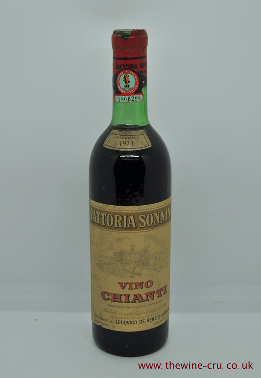 1971 vintage red wine. Chianti Fattoria Sonnino. Italy. The capsule is damaged, but the level is very good at base of neck. Immediate delivery. Free local delivery. Gift wrapping available.