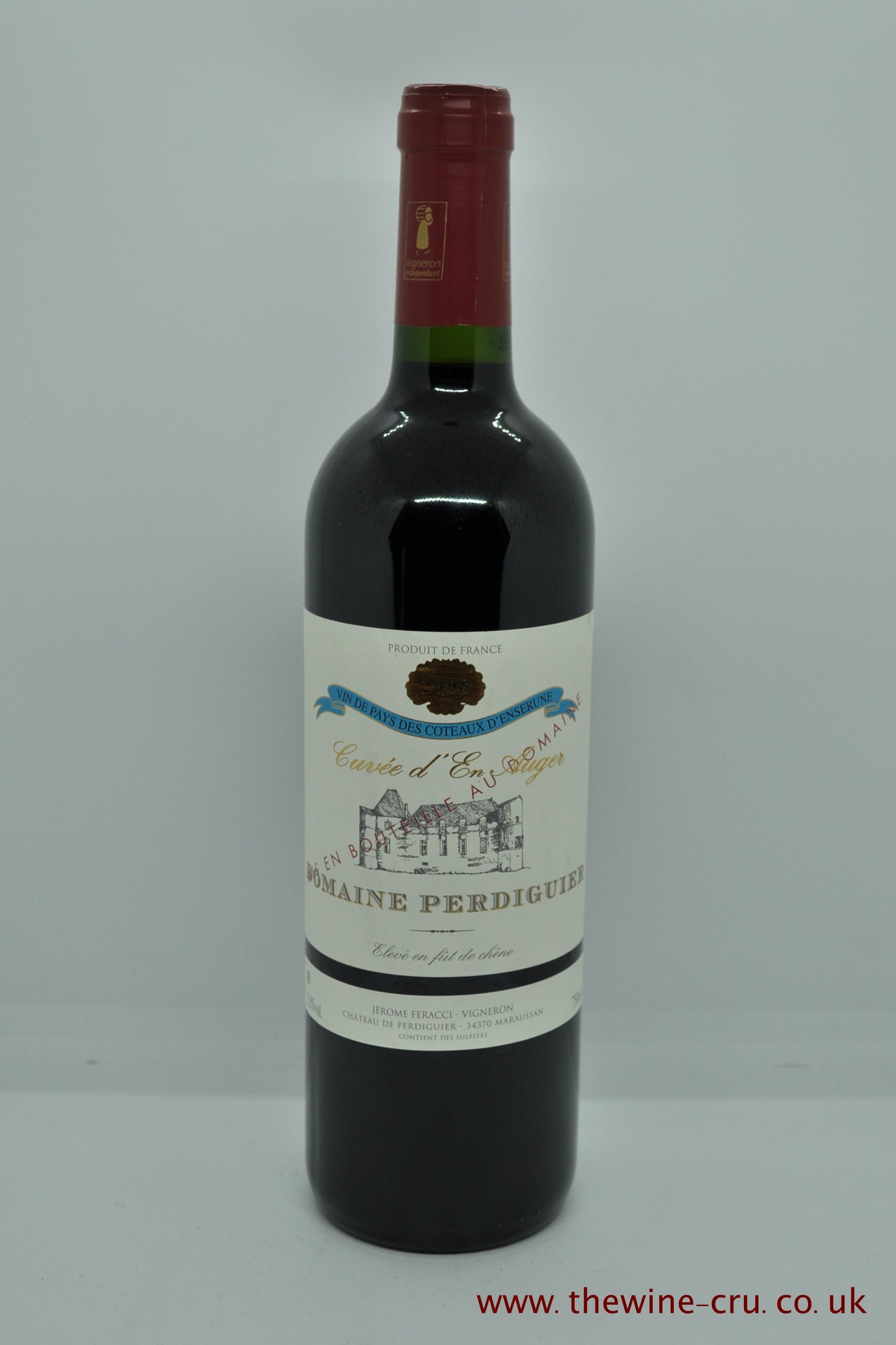 A bottle of 2008 vintage red wine. Domaine Perdiguier Cuvee d'En Auger 2008. France Languedoc-Roussillon. The bottle is in excellent condition. Immediate delivery. Free local delivery. Gift wrapping available.