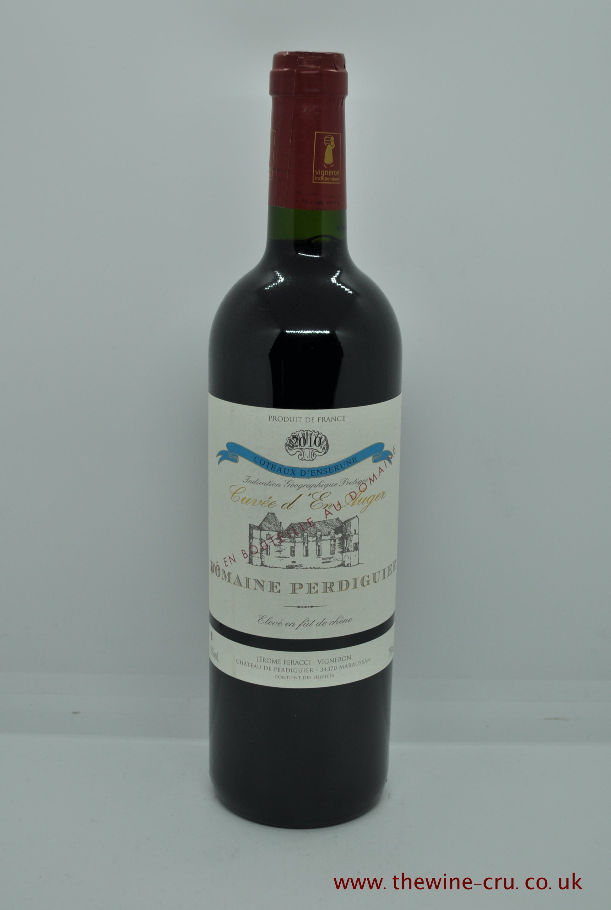 A bottle of 2010 vintage red wine. Domaine Perdiguier Cuvee d'En Auger 2010. France Languedoc-Roussillon. The bottle is in excellent condition. Immediate delivery. Free local delivery. Gift wrapping available.