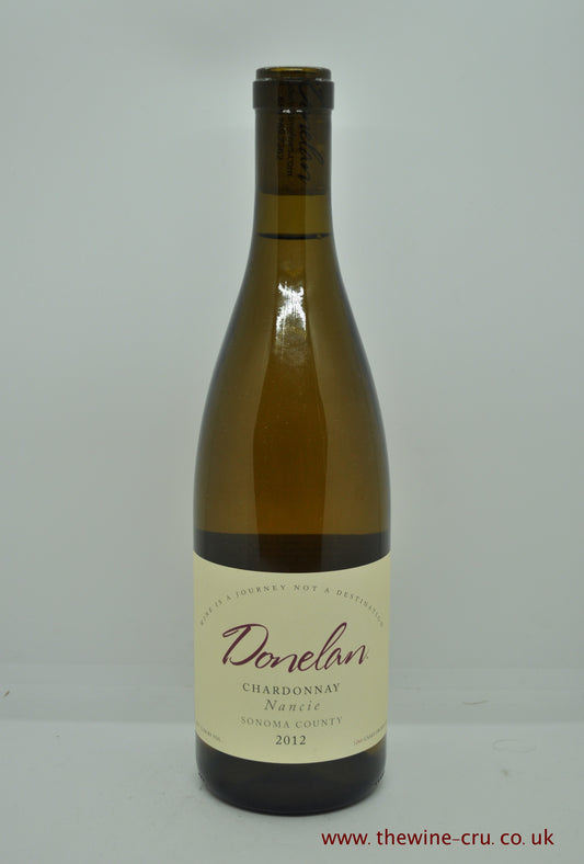 A bottle of 2012 vintage white wine. Donelan Nancie Chardonnay 2012. Sonoma County, USA. The bottle is in good condition. Immediate delivery. Free local delivery. Gift wrapping available.