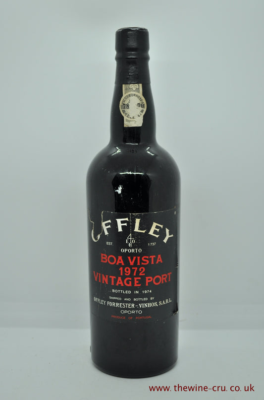 1972 vintage port wine. Offley Boa Vista Vintage Port. The bottle is in good condition with the wine level being base of neck. Immediate delivery. Free local delivery. Gift wrapping available.
