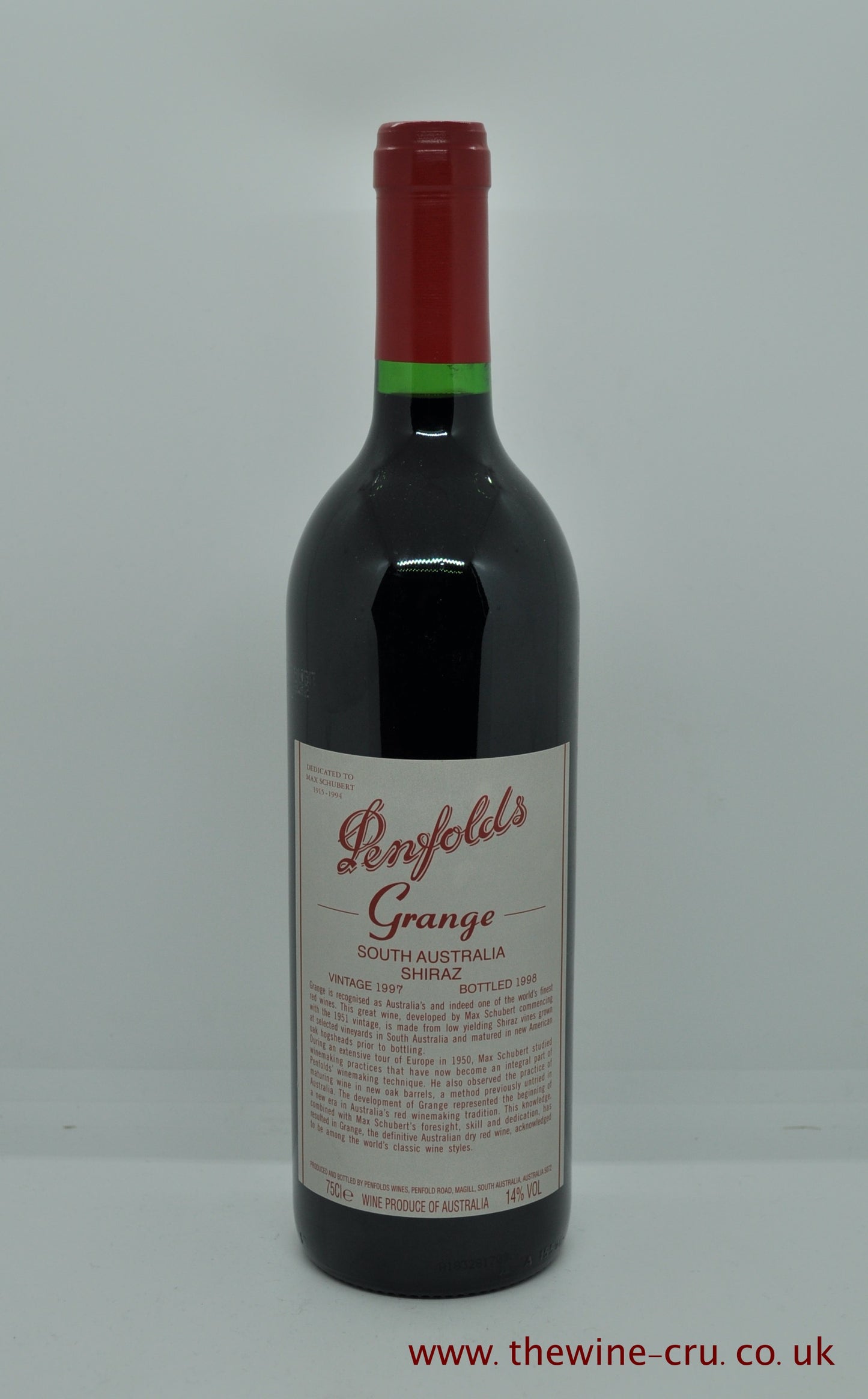 A bottle of 1997 vintage red wine. Penfold's Grange 1997. Australia. The bottle is in good condition with the wine level being in neck. Immediate delivery. Free local delivery. Gift wrapping available.