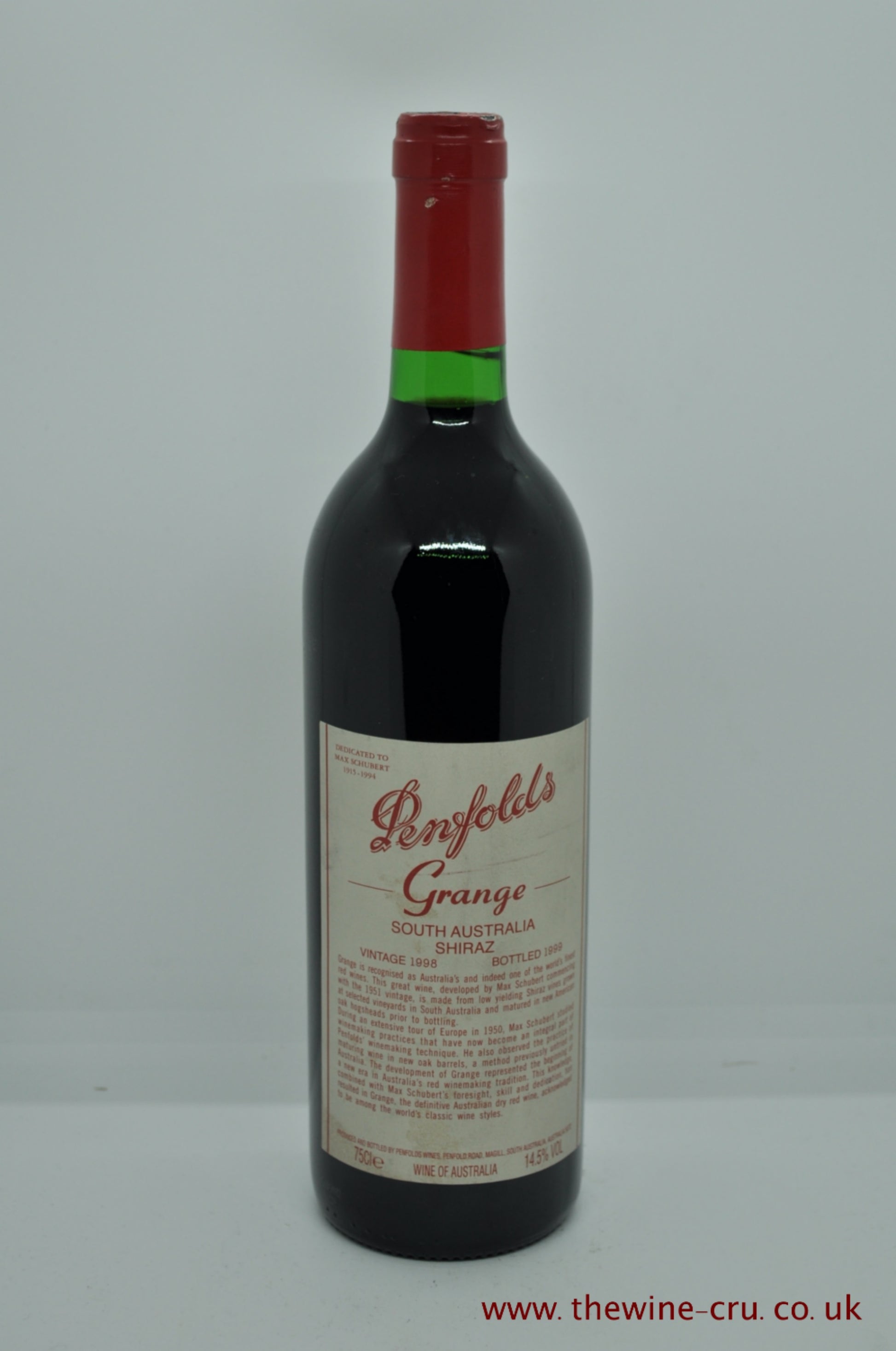 1998 vintage red wine. Penfolds Grange, Australia. The bottle is in good condition with the wine level being just in the neck. Immediate delivery. free local delivery. Gift wrapping available.