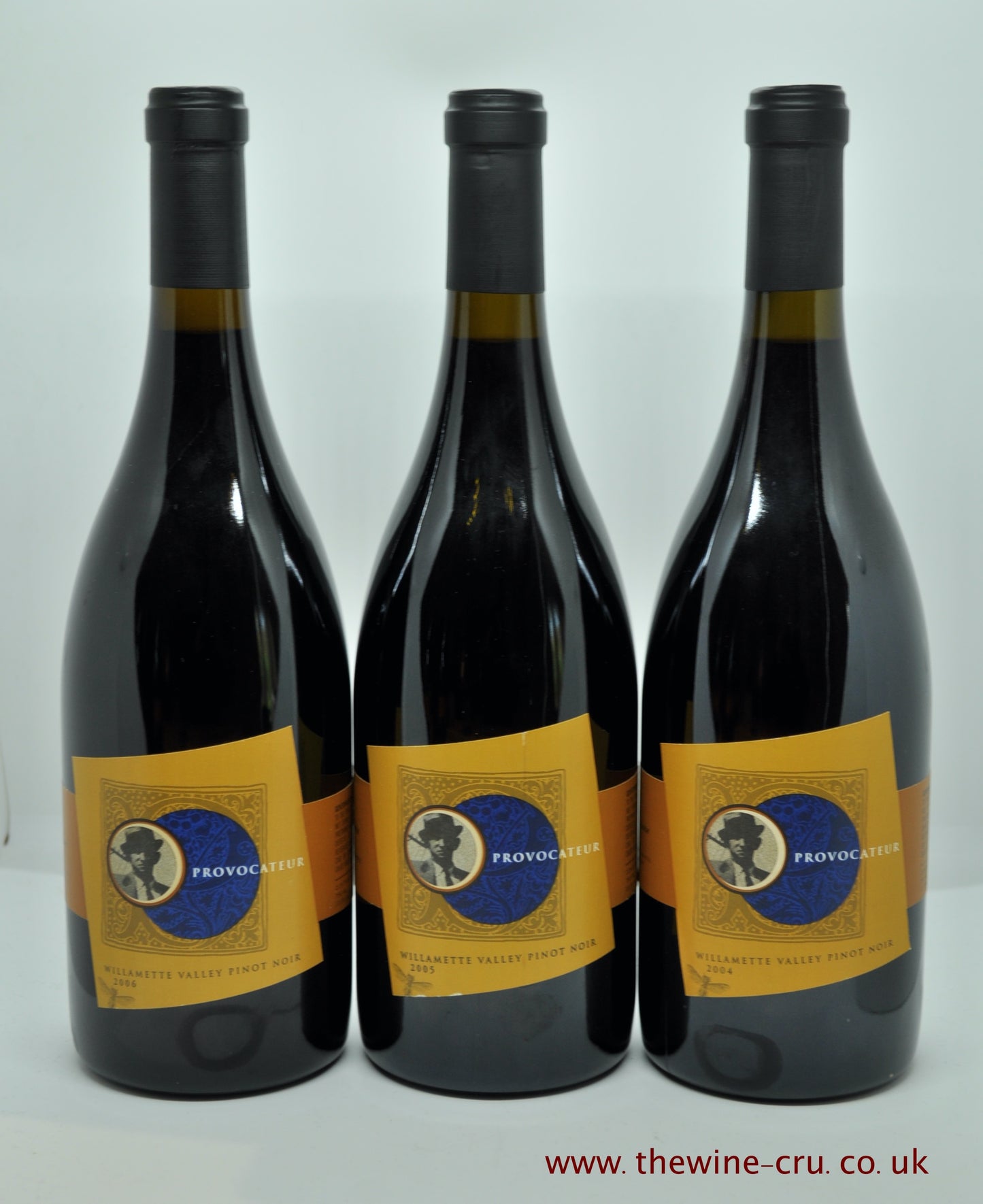 A three bottle vertical tasting package of 2004, 2005 and 2006 vintage red wines. Provocateur JK Carriere Pinot Noir. USA Oregon. Immediate delivery. Free local delivery.