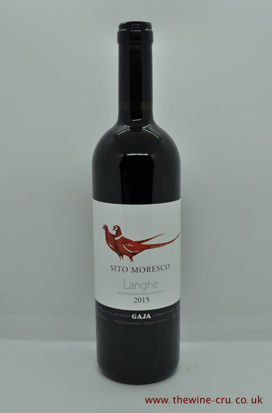 A bottle of 2015 vintage red wine. Sito Moresco Gaja 2015. Italy Piedmont. Immediate delivery. Free local delivery. Gift wrapping available