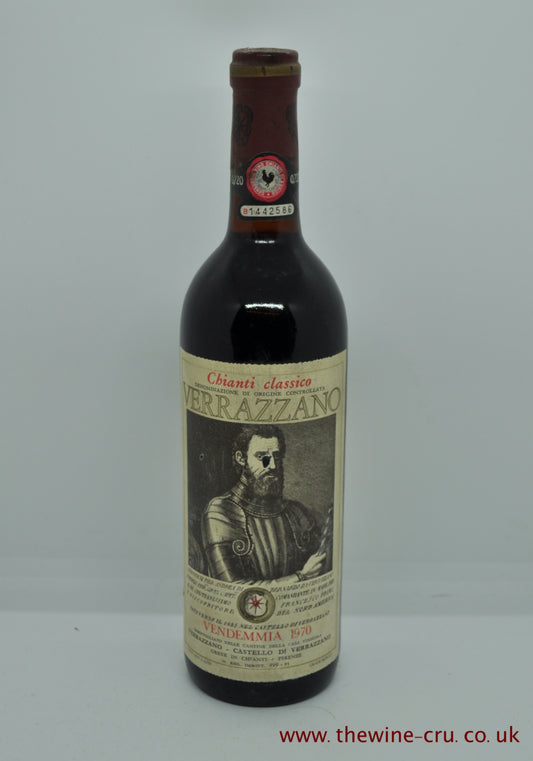 1970 vintage red wine. Verrazzano Chianti Classico, Italy. The bottle is in good condition, the wine level is base of neck. Immediate delivery. Free local delivery. Gift wrapping available.