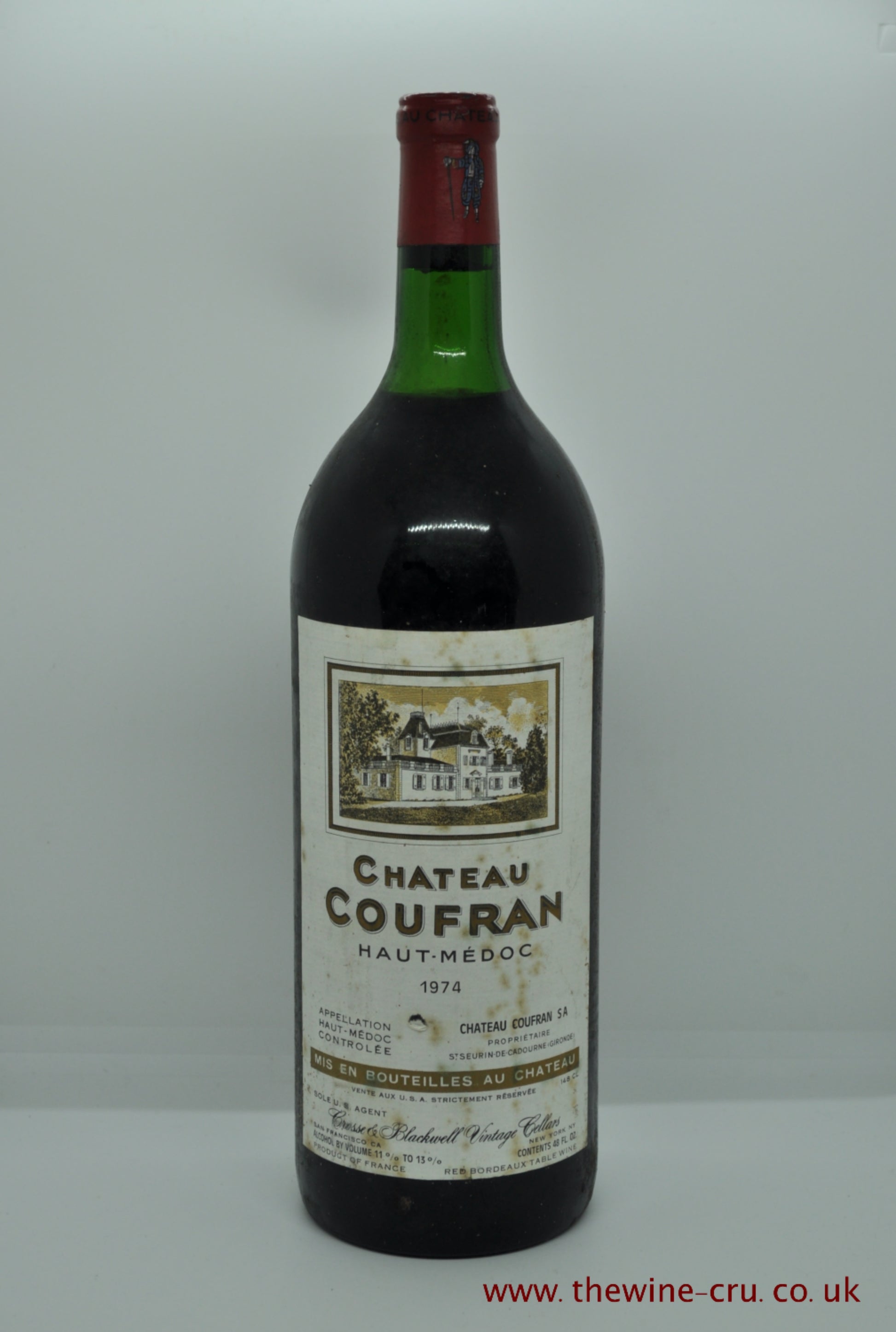 1974 vintage red wine. Chateau Coufran 1974 magnum. France, Bordeaux. Immediate delivery. Free local delivery. Gift wrapping available.
