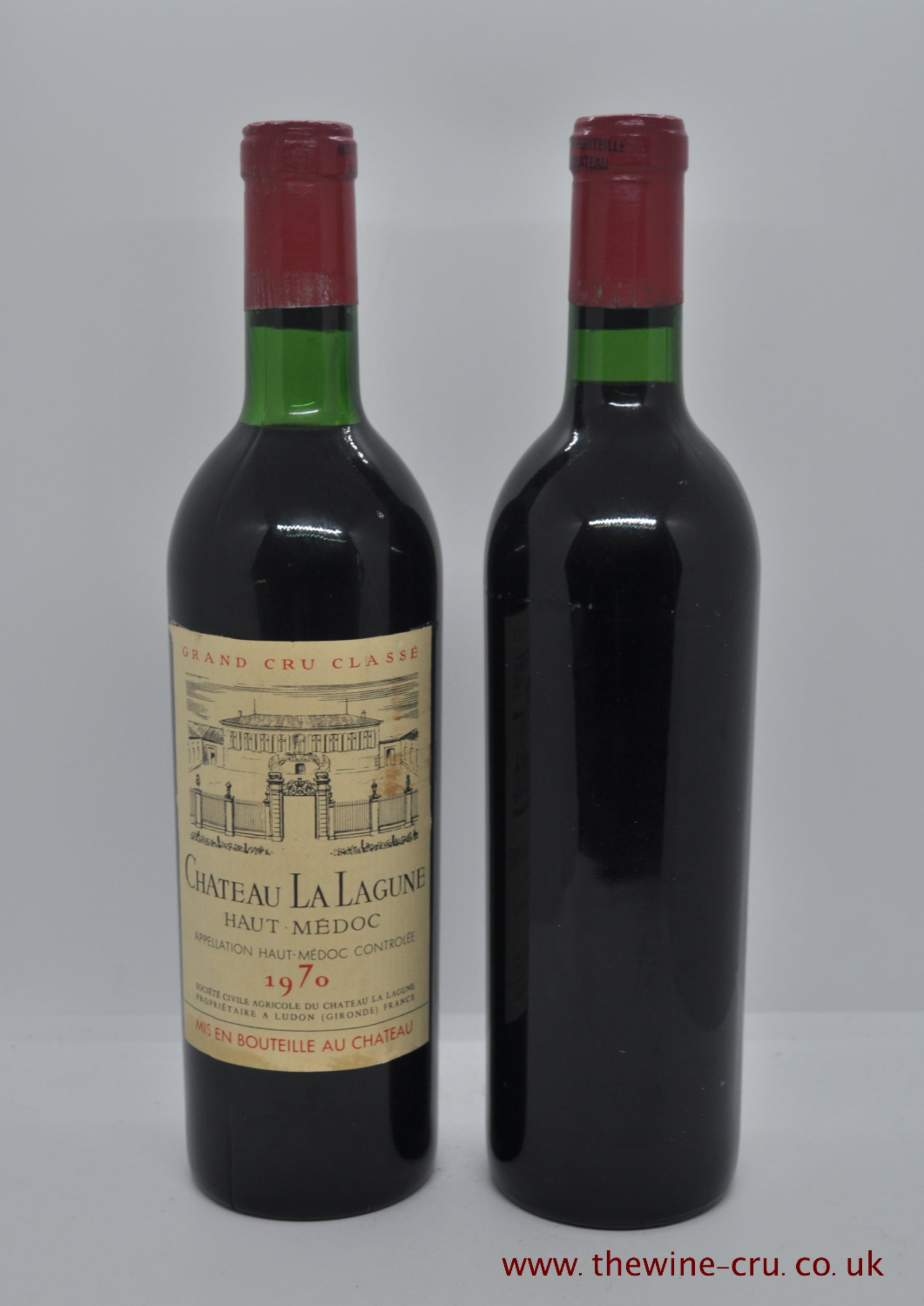 1970 vintage red wine. A pair of Chateau La Lagune 1970. One with no label. France Bordeaux. Immediate delivery. Free delivery UK