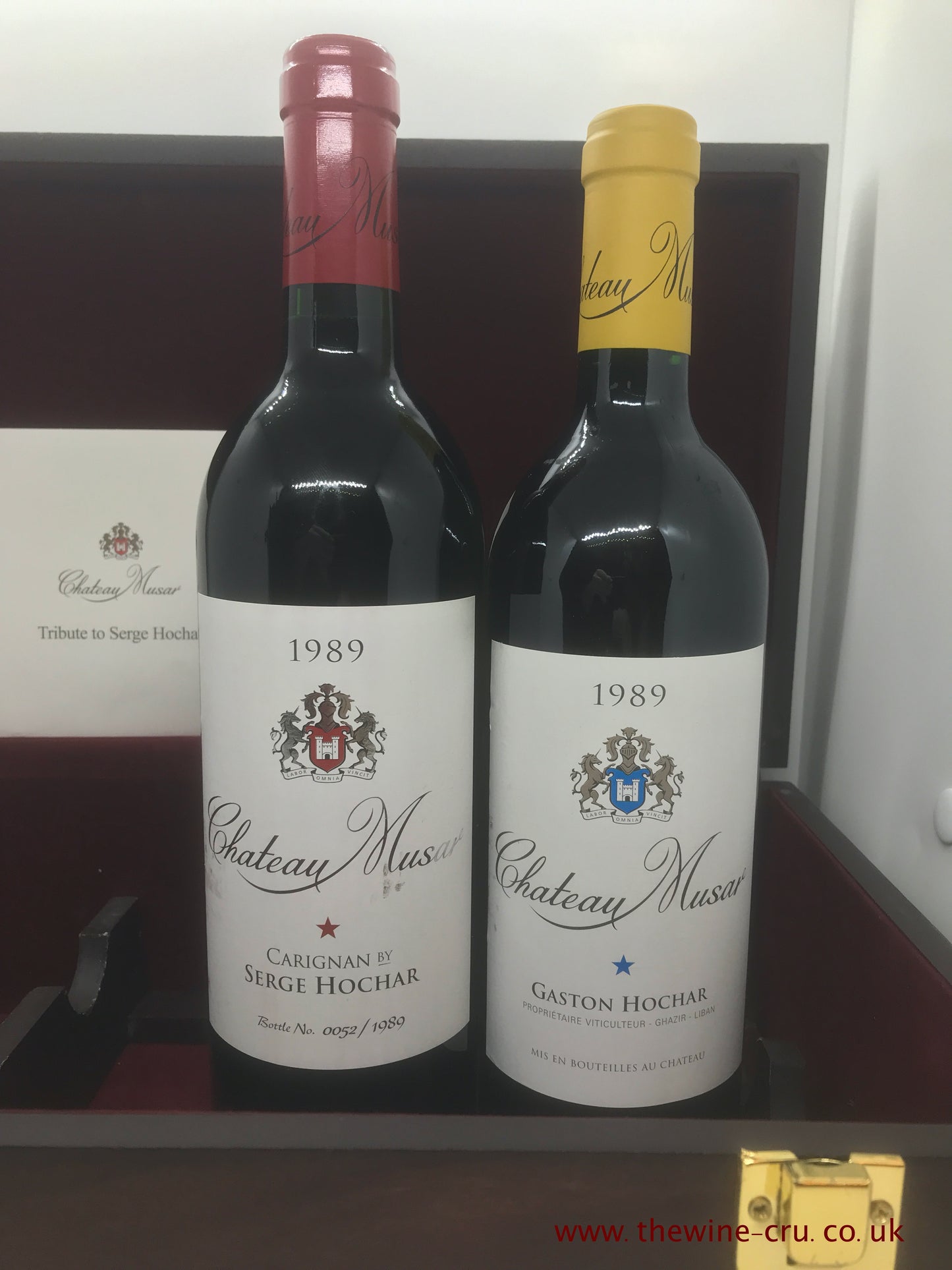 1989 vintage wine. A two bottle presentation case of Chateau Musar Red and White wine 1989. Immediate delivery. Free local delivery.