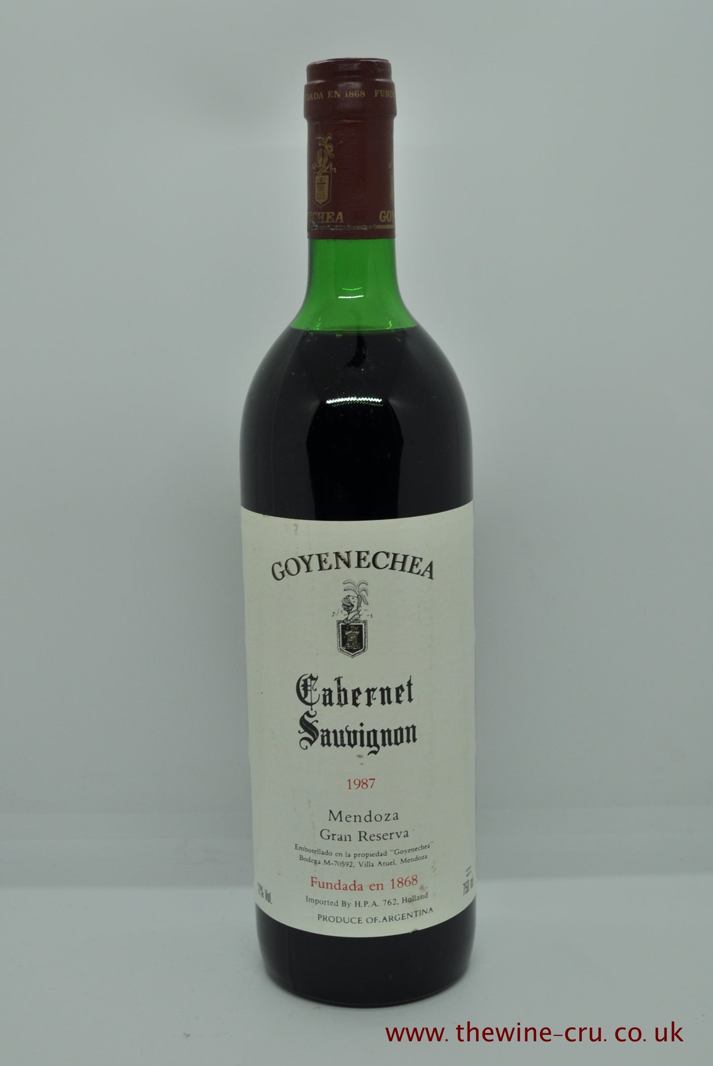 1987 vintage red wine. Goyenechea Cabernet sauvignon 1987. Argentina, Mendoza. Immediate delivery. Free local delivery. Gift wrapping available.