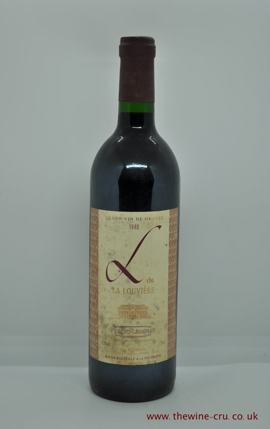 1988 vintage red wine. L De La Louviere 1988. France Bordeaux. Immediate delivery. Free local delivery. Gift wrapping available.