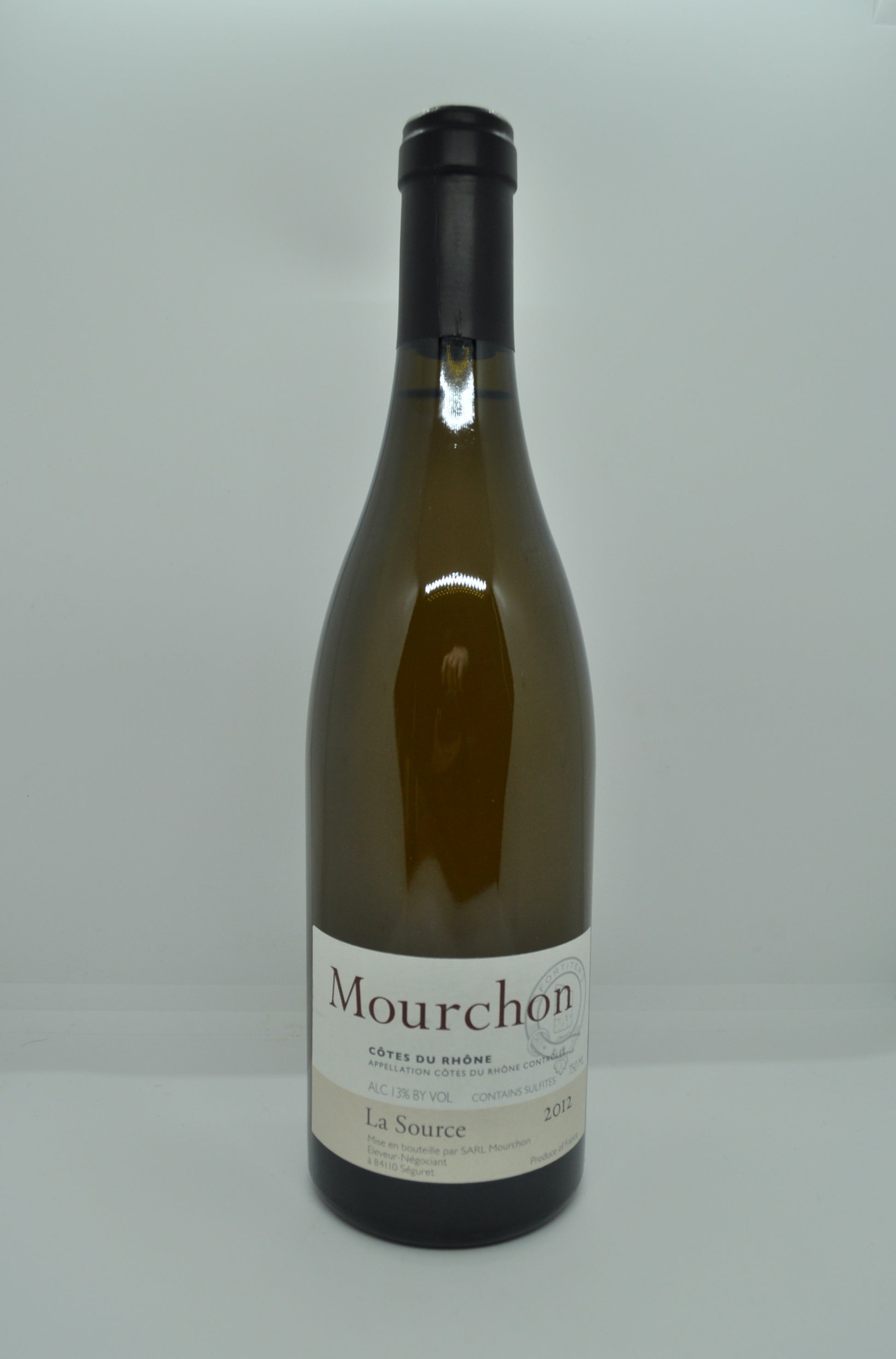 2012 vintage white wine. Mourchon La Source Cote du Rhone Blanc 2012. France Rhone. Immediate delivery. Free local delivery. Gift wrapping available.